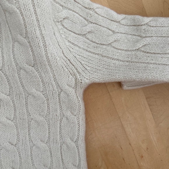 THEORY CROPPED CABLE KNIT BOILED WOOL CREWNECK CREAM SZ SML - Picture 4 of 6